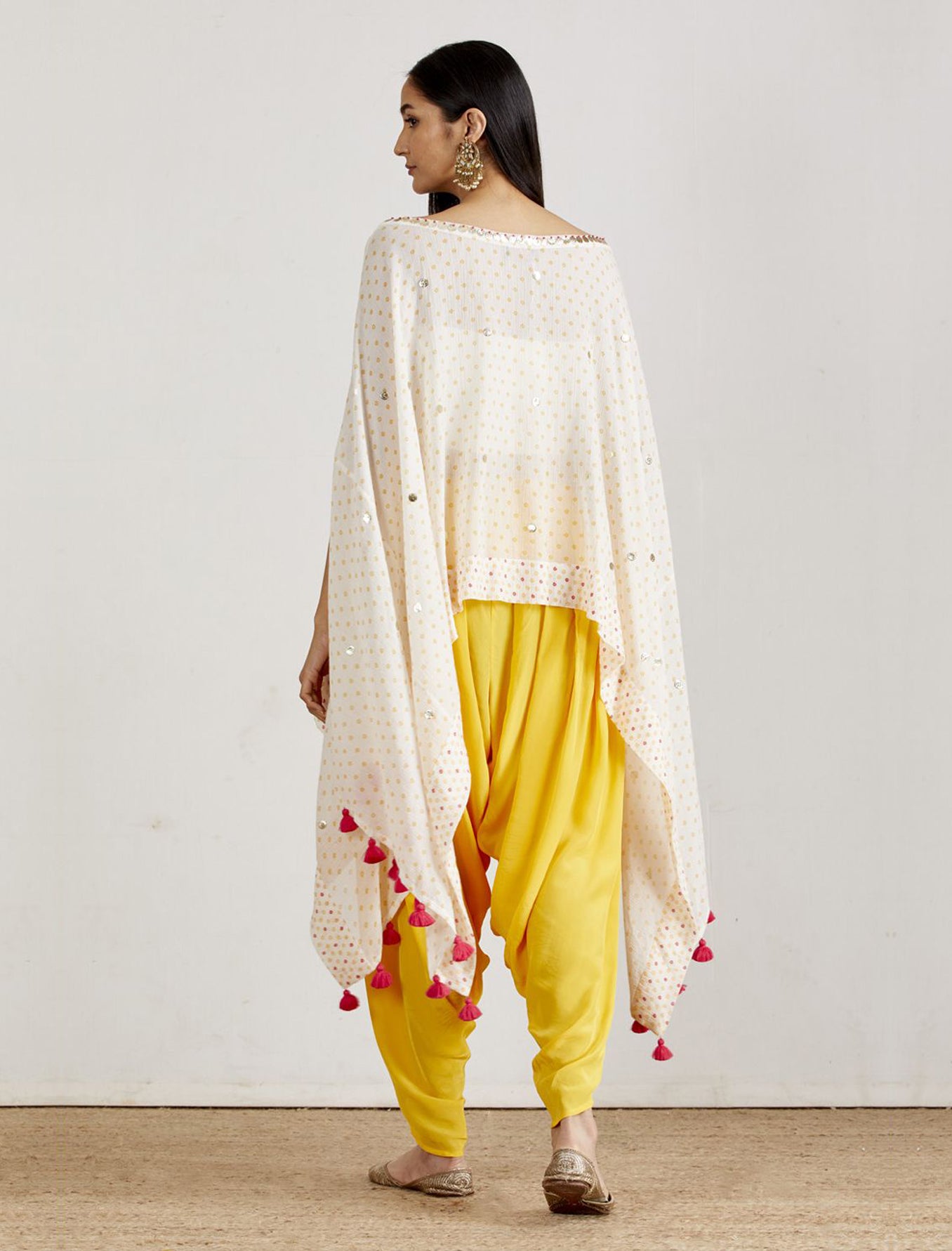 Stylum Women Mustard Yellow Ethnic Motifs Yoke Design Pleated Gotta Patti  Kurti with Dhoti Pants  Absolutely Desi