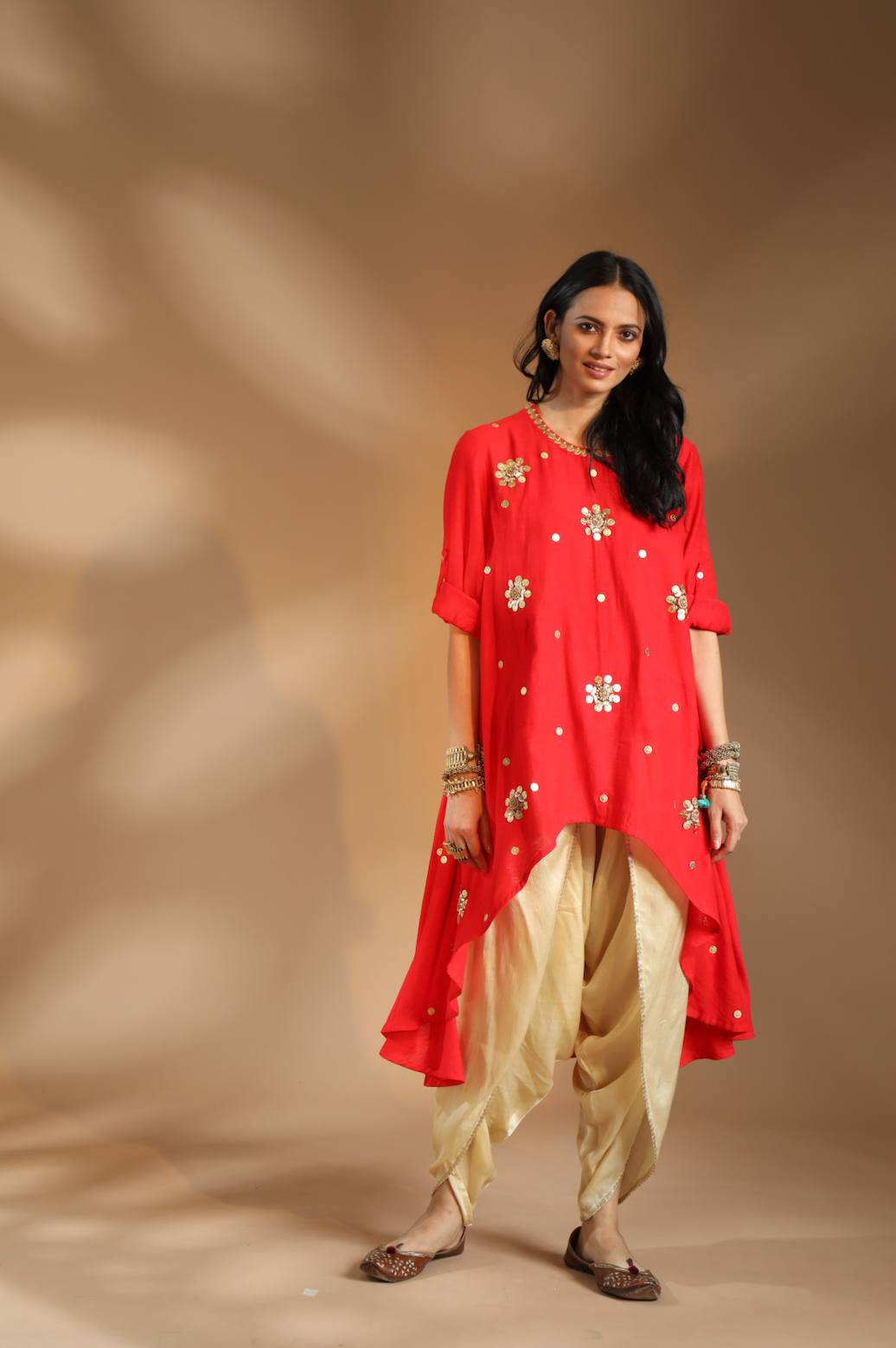 RED EMBROIDERED TUNIC SET